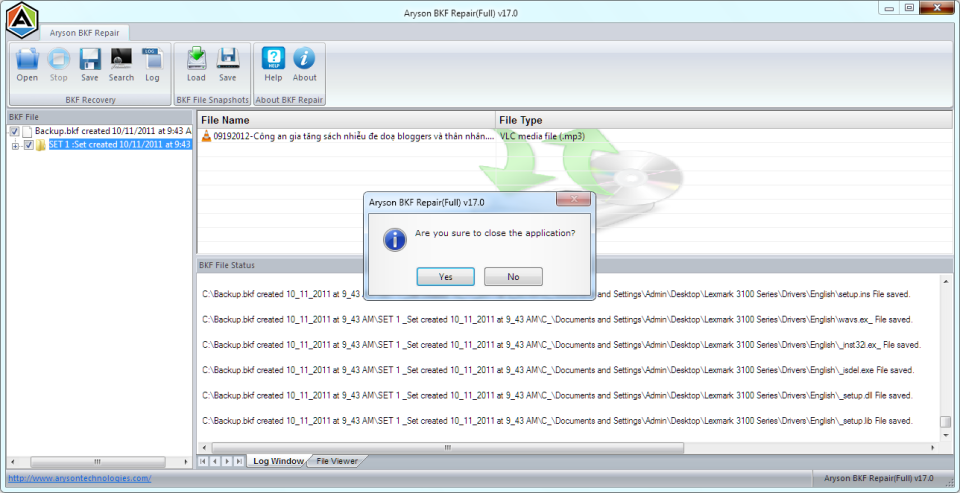 screenshot of BKF Recovery Tool